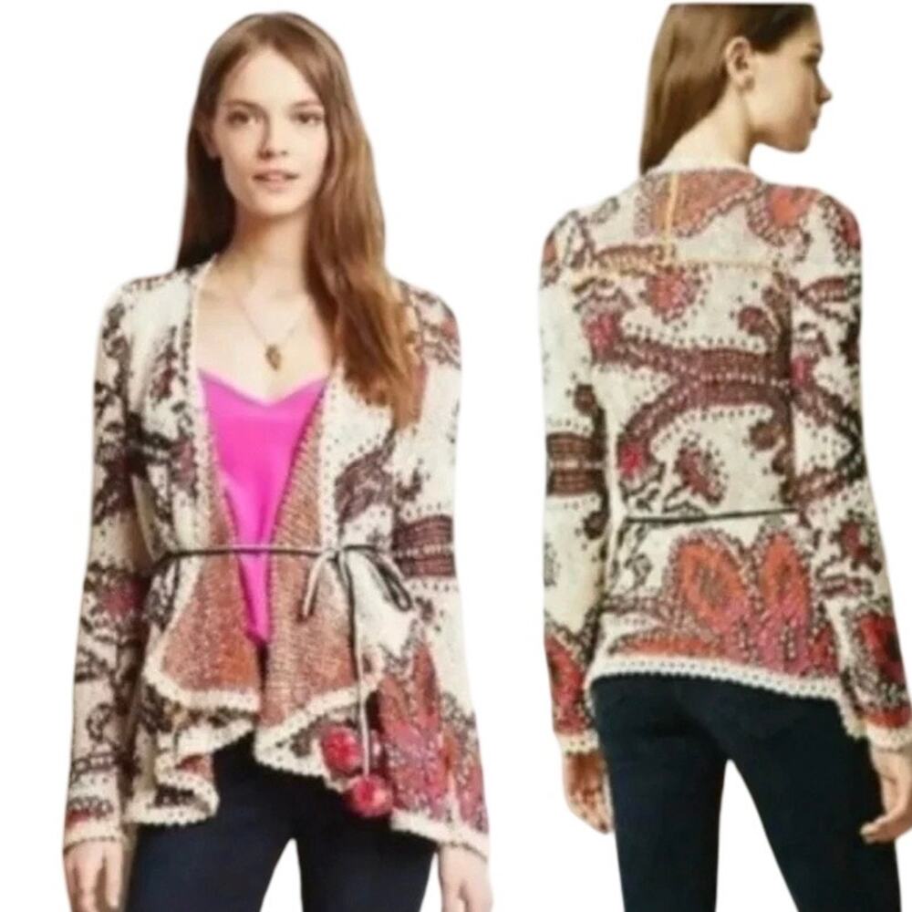 ANTHRO Moth Pleiades Open Front Cardigan Sweater Sz M Boho Hippie Western Chic